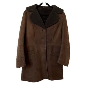 Exmoor Sheepskin Shops Vintage Brown Suede Shearling Coat Hand Crafted Women